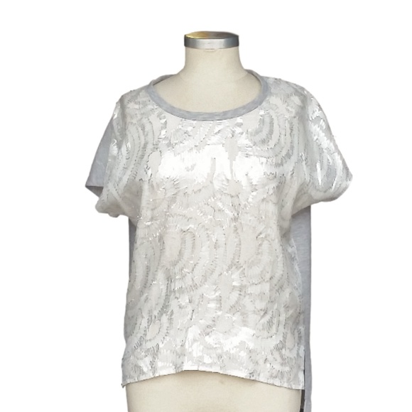 Maje Amanda Metallic Silver Sweatshirt Top - Picture 3 of 8